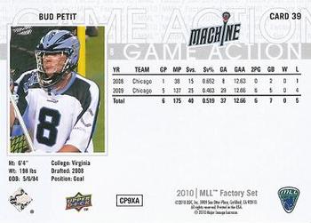 2010 Upper Deck Major League Lacrosse #39 Bud Petit Back